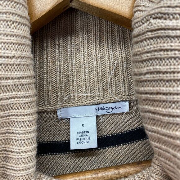 Halogen Sweater Pullover Women S Small Beige Striped Knit Turtleneck Cotton - Picture 5 of 9